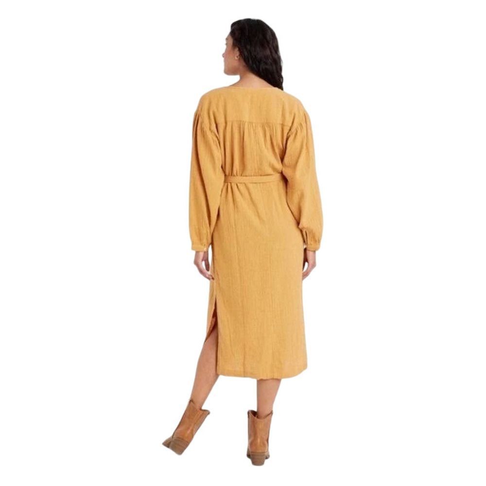 Women's Balloon Long Sleeve Tie Front Shirtdress Universal Thread Yellow XS - Picture 2 of 3